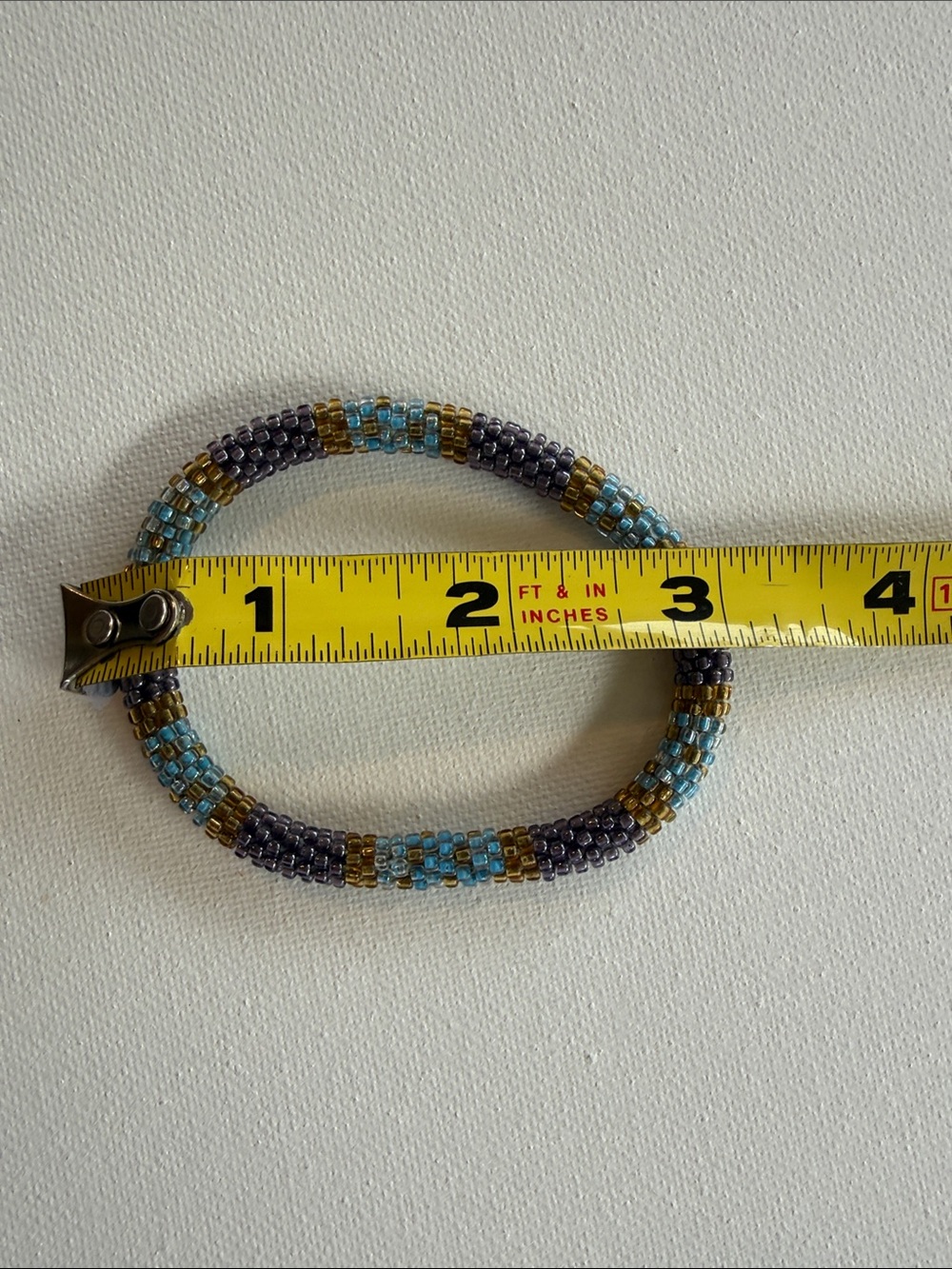 Beaded Stretch Bracelet in Blue, Gold & Purple